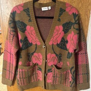 VILA Women's Brown and Pink Floral Cardigan